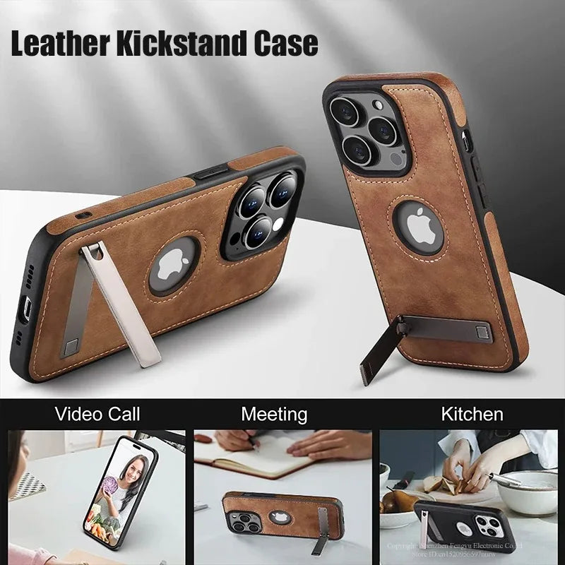 Luxury PU Leather Kickstand Case for iPhone