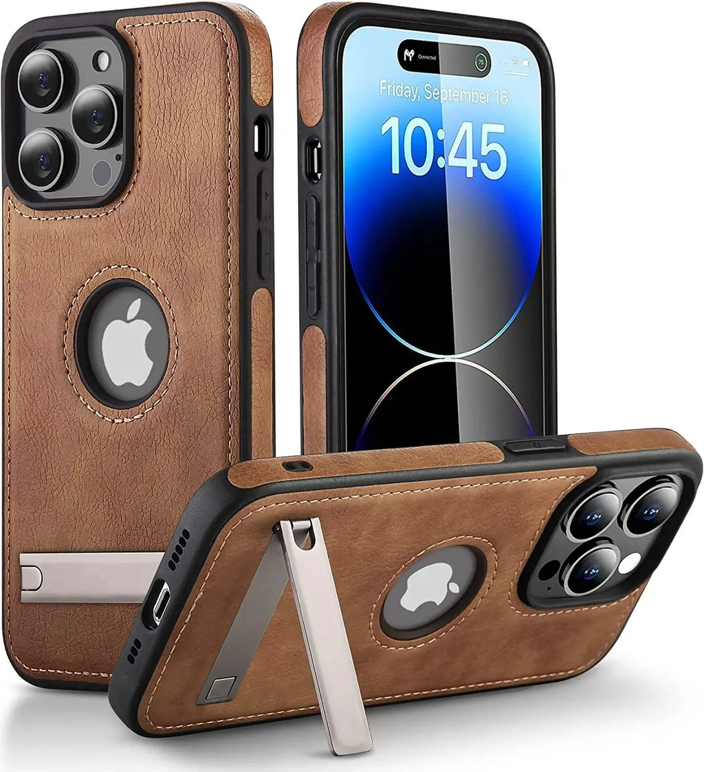 Luxury PU Leather Kickstand Case for iPhone