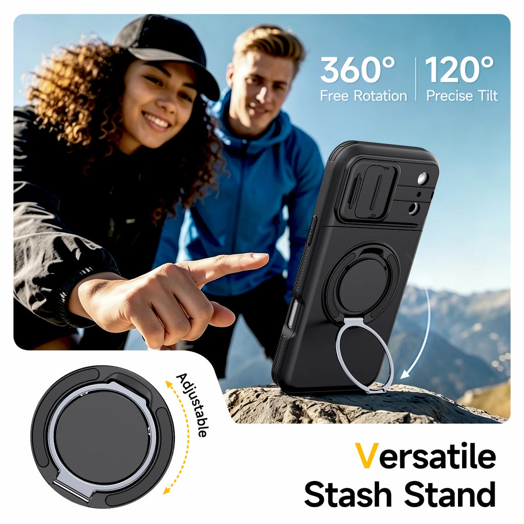 Shockproof iPhone Wallet Case with Hidden Card Holder & Ring Stand
