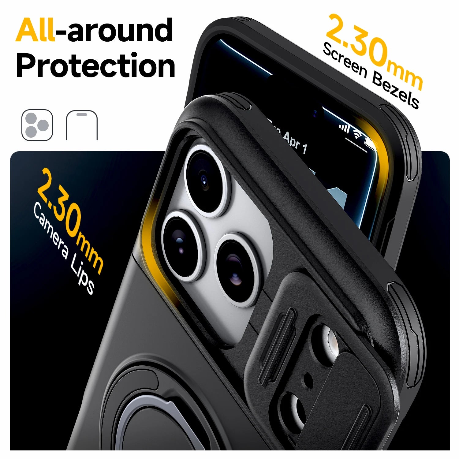 Shockproof iPhone Wallet Case with Hidden Card Holder & Ring Stand