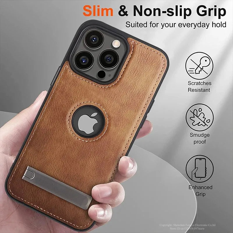 Luxury PU Leather Kickstand Case for iPhone
