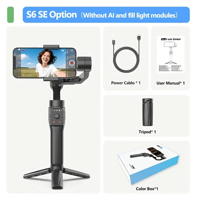 QAML S6 AI Smartphone Gimbal Stabilizer with Fill Light