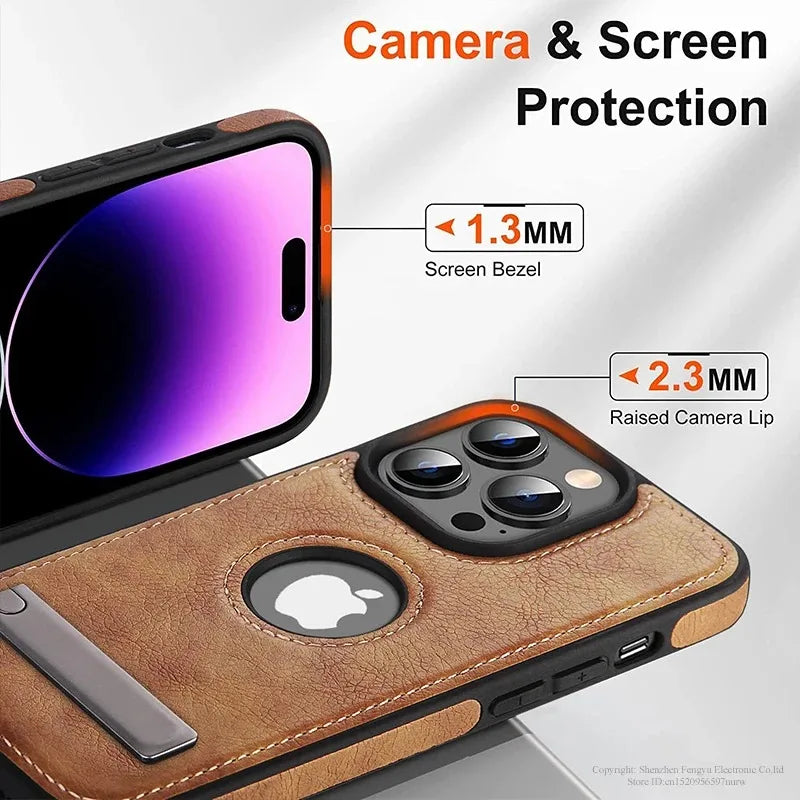Luxury PU Leather Kickstand Case for iPhone