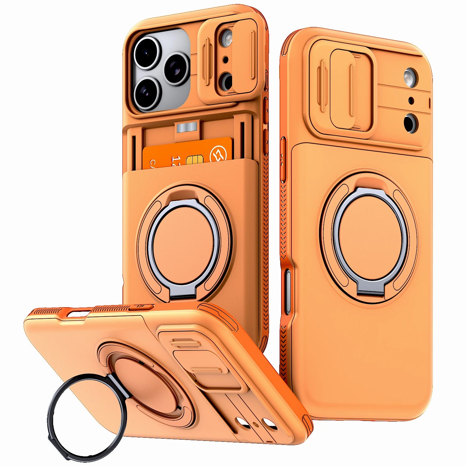 Shockproof iPhone Wallet Case with Hidden Card Holder & Ring Stand