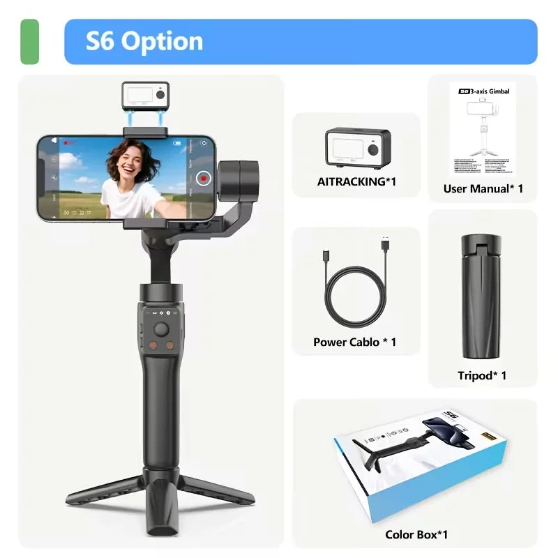 QAML S6 AI Smartphone Gimbal Stabilizer with Fill Light