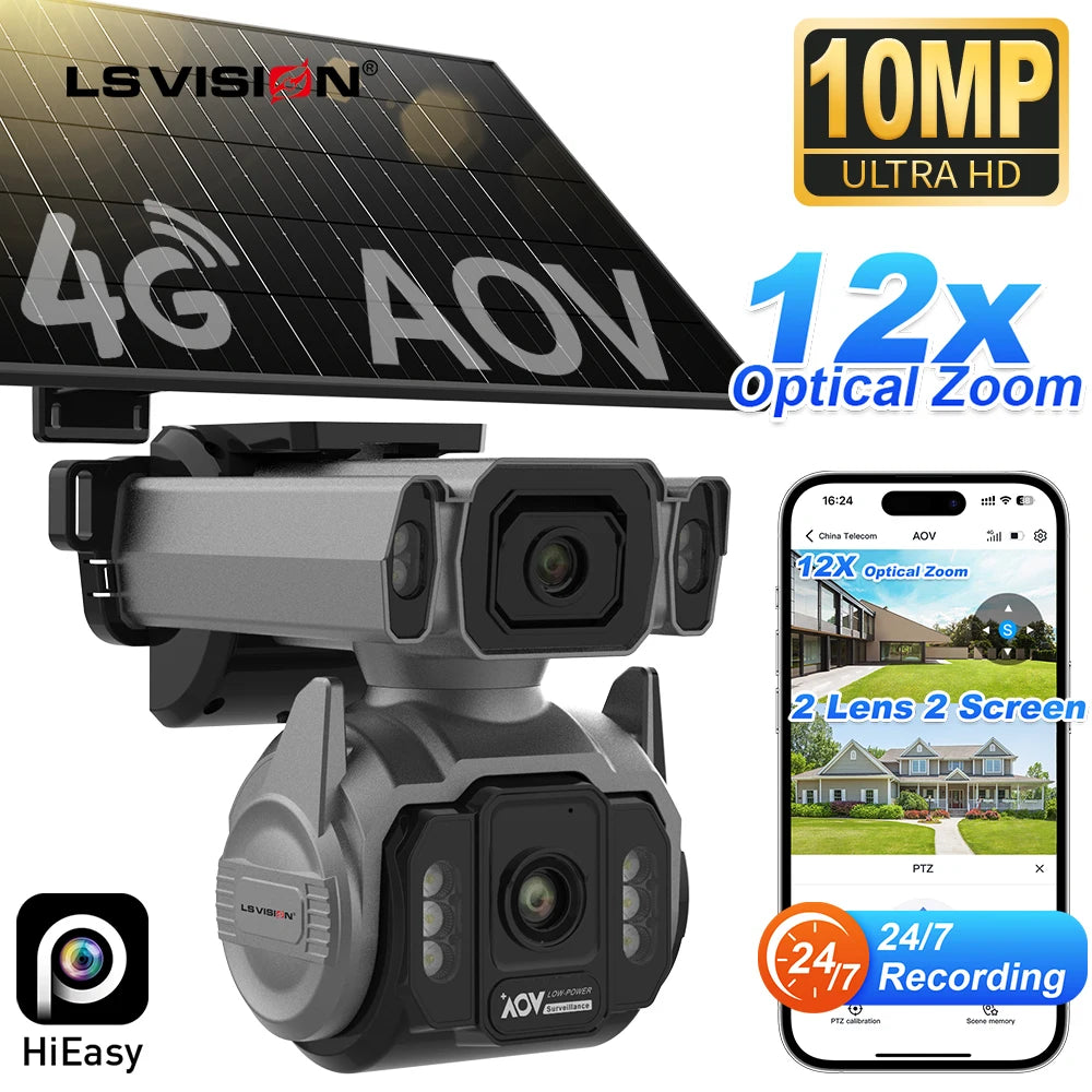 10MP 4G Solar Security Camera with 12X Zoom & Auto Tracking